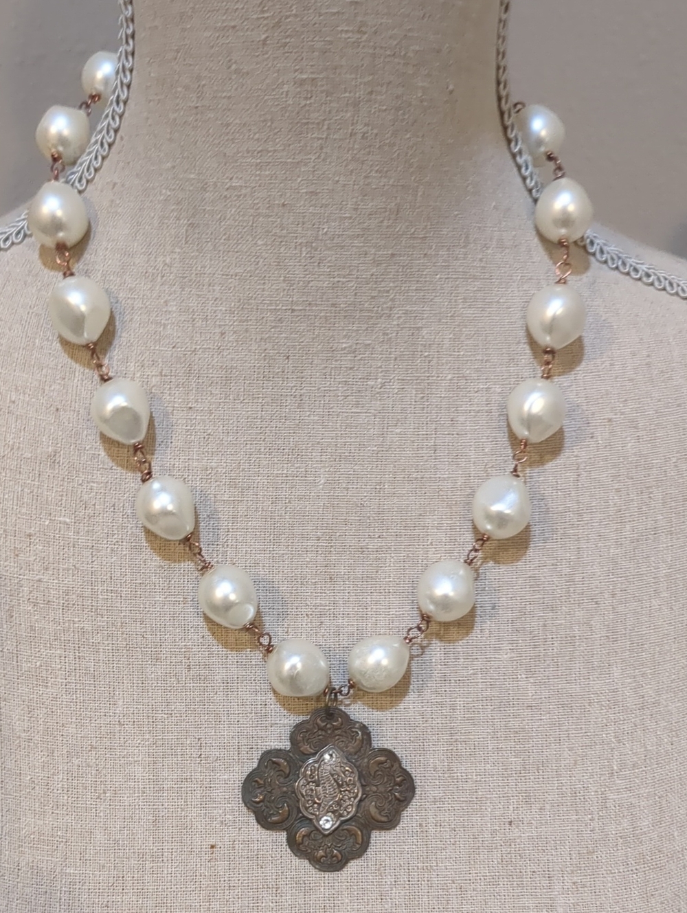 Artisan Boho Chic Necklace with Antique Metal Medallion